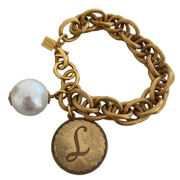 Chunky John Wind chain bracelet Pearl and L initial charm - Picture 1 of 10